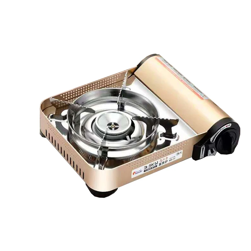 

Hot Sale Mini Portable Windproof Camping Stove Gas Stove Burner BBQ Picnic Outdoor Stove Shield Steel Stainless Packing, Yellow