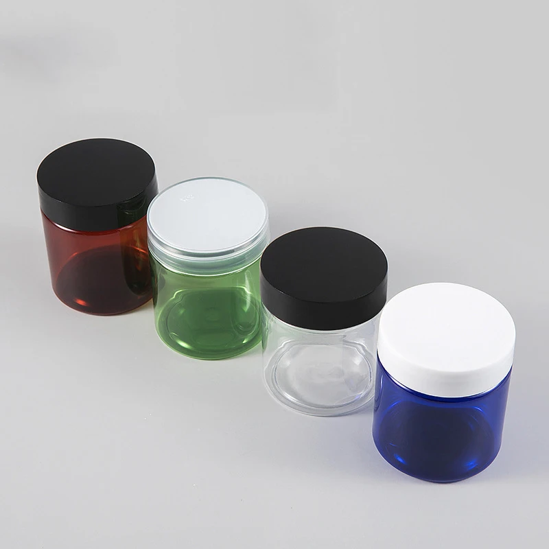 

PET cream jar plastic around lid 50g 80g with widen mouth customization color clear green amber blue