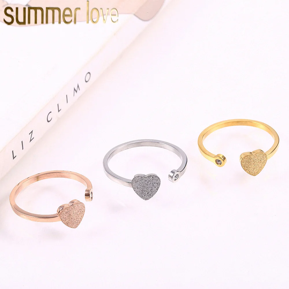 

Wholesale Stainless Steel Open Ring 3 Color Love Heart Shaped Engagement Wedding Jewelry Rings