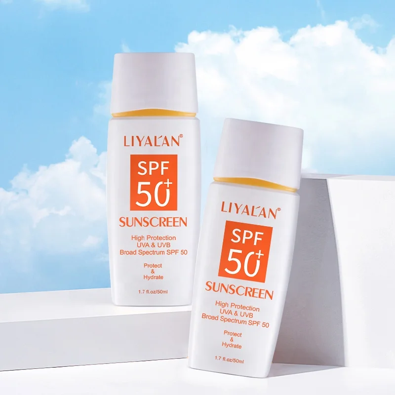 

LIYALAN OEM SPF 50+ Natural Organic Sun Protection Foundation Moisturizer Sunscreen Cream For All Skin uva/uvb tinted sunscreen, Customized printing
