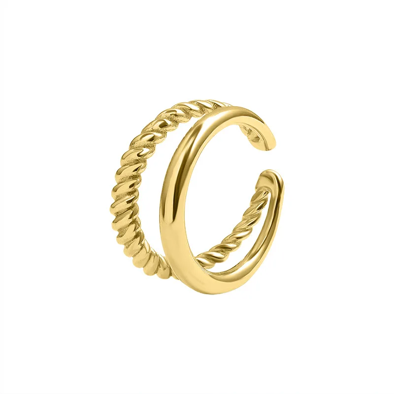 

Hot Sale Double Layer Jewelry Simple 18k Gold Plated Stainless Steel Twist Open Rings