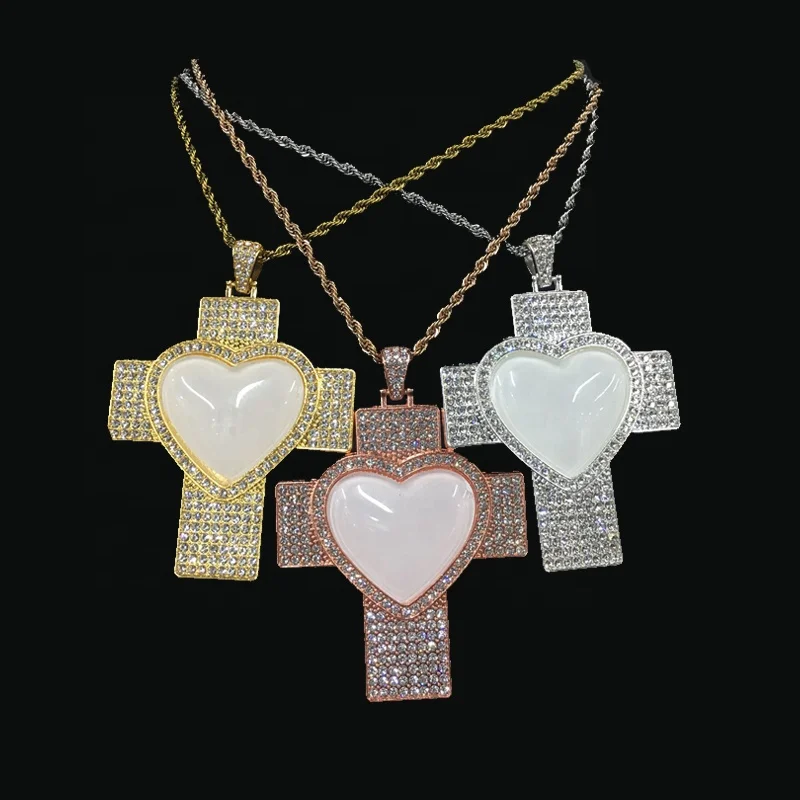 

Customized Photo Memories HipHop Heart Photo Sublimation Necklace Cross Shape Personalized Jewelry, Gold/sliver/rose gold