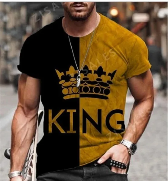 

Splicing Printing Crown King O neck Mens Vintage Casual Hip Hop Short T Shirt Slim Round Neck T Shirts For Men Stylish, 12 colors