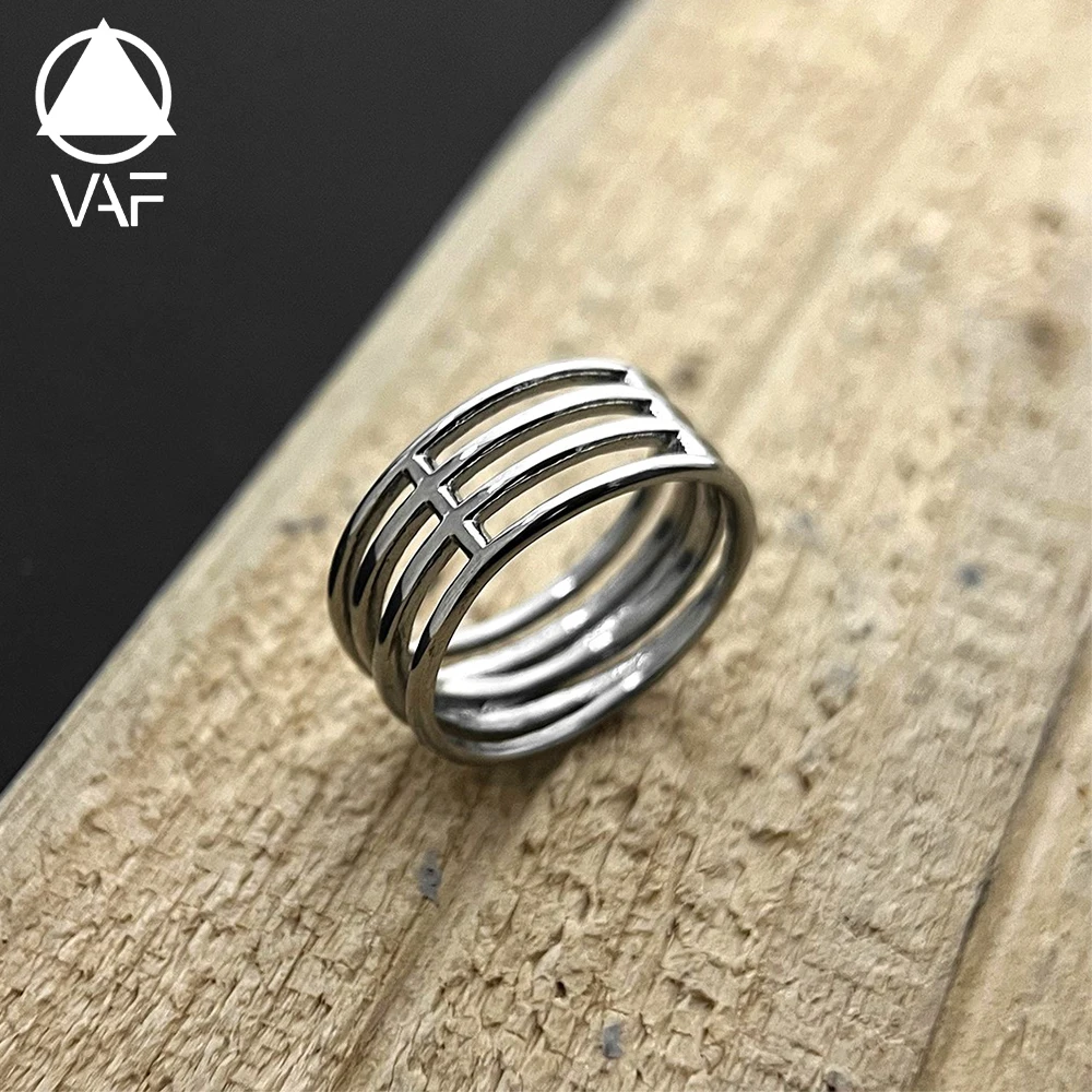 VAF Minimalist Geometric 4 Layer Cutout Ring Stainless Steel Statement Ring for Men