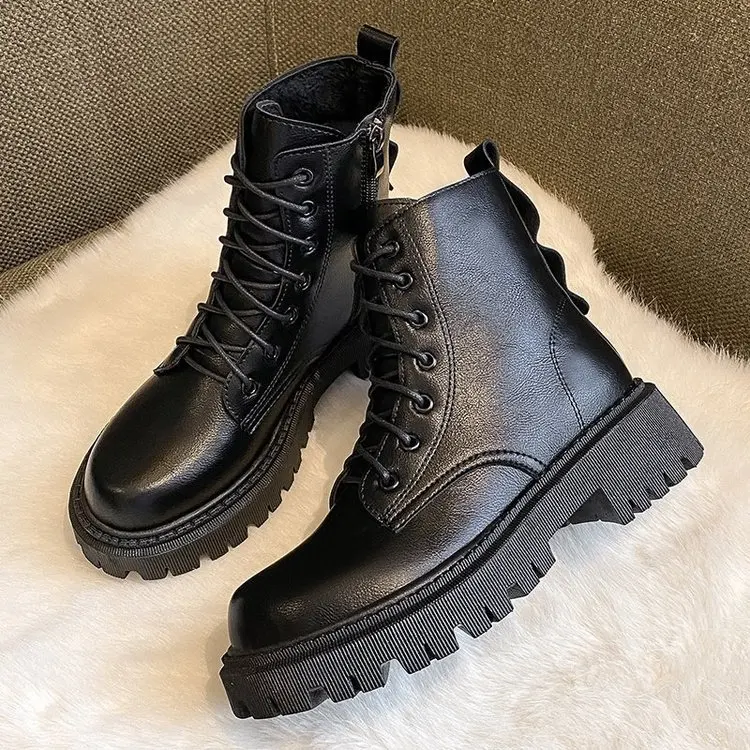 

Dropshipping hot sale doc martin boots women winter ladies ankle boots big size leather boots women, Black