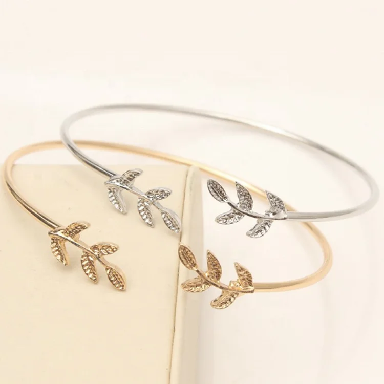 New Design Wholesale 14k Gold Bracelet Tree Branch Leaf Double End Women Cuff Bracelet