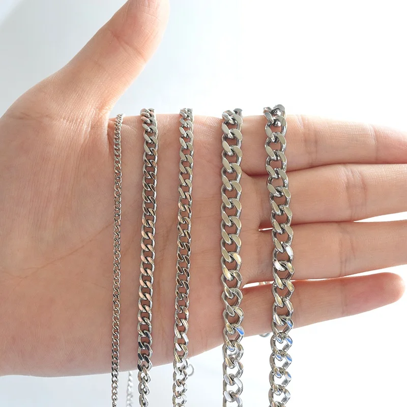 

Customized Jewelry Mirror Polish Top Quality Chain Cuban Link Silver Chain Necklace Bracelet Miami Curb Cuban Link Chain