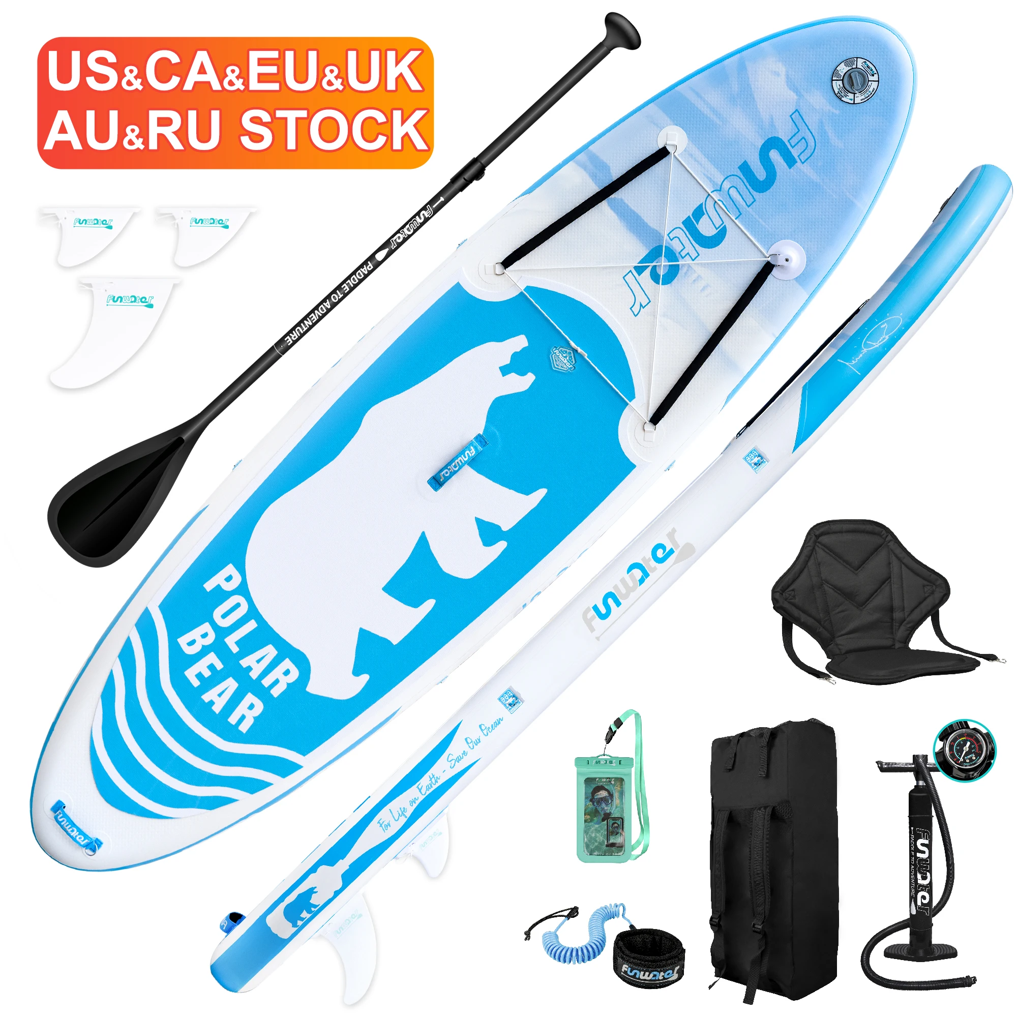 

FUNWATER Dropshipping OEM hot sales 10'6" blue paddleboard sub board stand up paddle price surfboards water sport isup