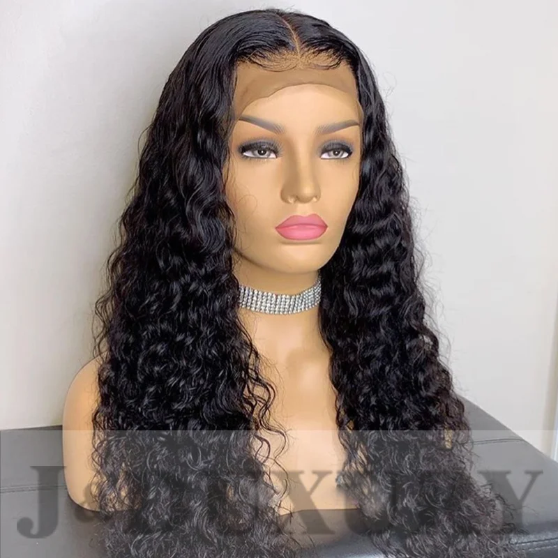 

wet curly human hair lace frontal wigs for black women preplucked bleached knots human hair lace wig kinky human hair wig, Natural color lace wig