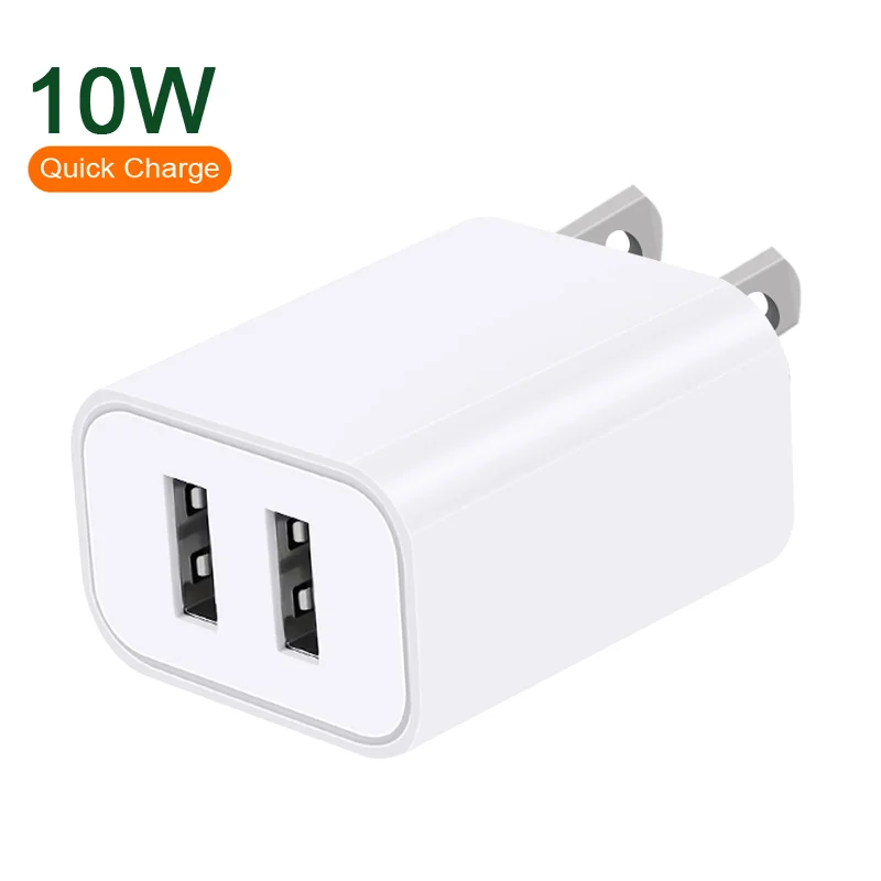 

2021 New Product Cellphone Universal 5v 2.1a 10W QC3.0 Dual USB Fast Charging Power Adapter for iPhone 11 Apple 12 Pro, Black white