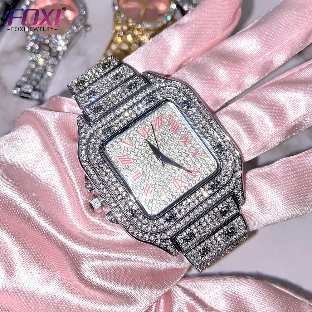 

foxi jewelry Iced Out diamond Women Bling Watch with pink Dial Bling Bling Hip Hop Watches