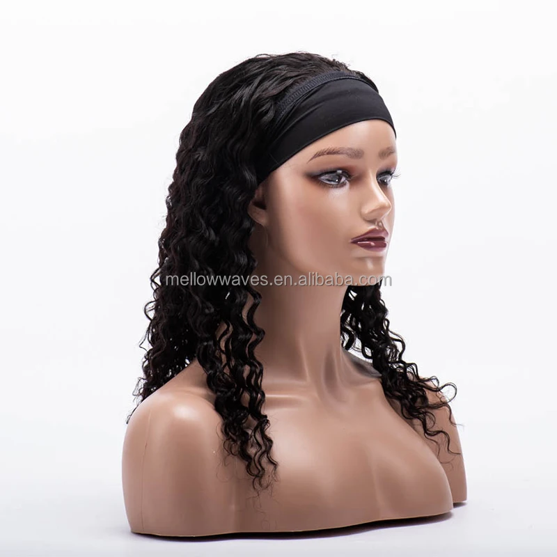 

Mellow Waves 2021 new style Headband Human Hair Wig Brazilian human Deep Wave Easy Wear None Lace Front Wigs for black women