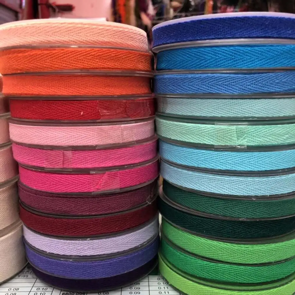 

stock muti colors custom 1CM 2CM cotton herringbone webbing tape, Colourful