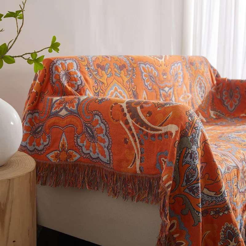 High Quality 100% Cotton Jacquard Bed Blanket New Design Vintage Floral Boho Soft Queen Size Picnic Throw Blankets Wholesale