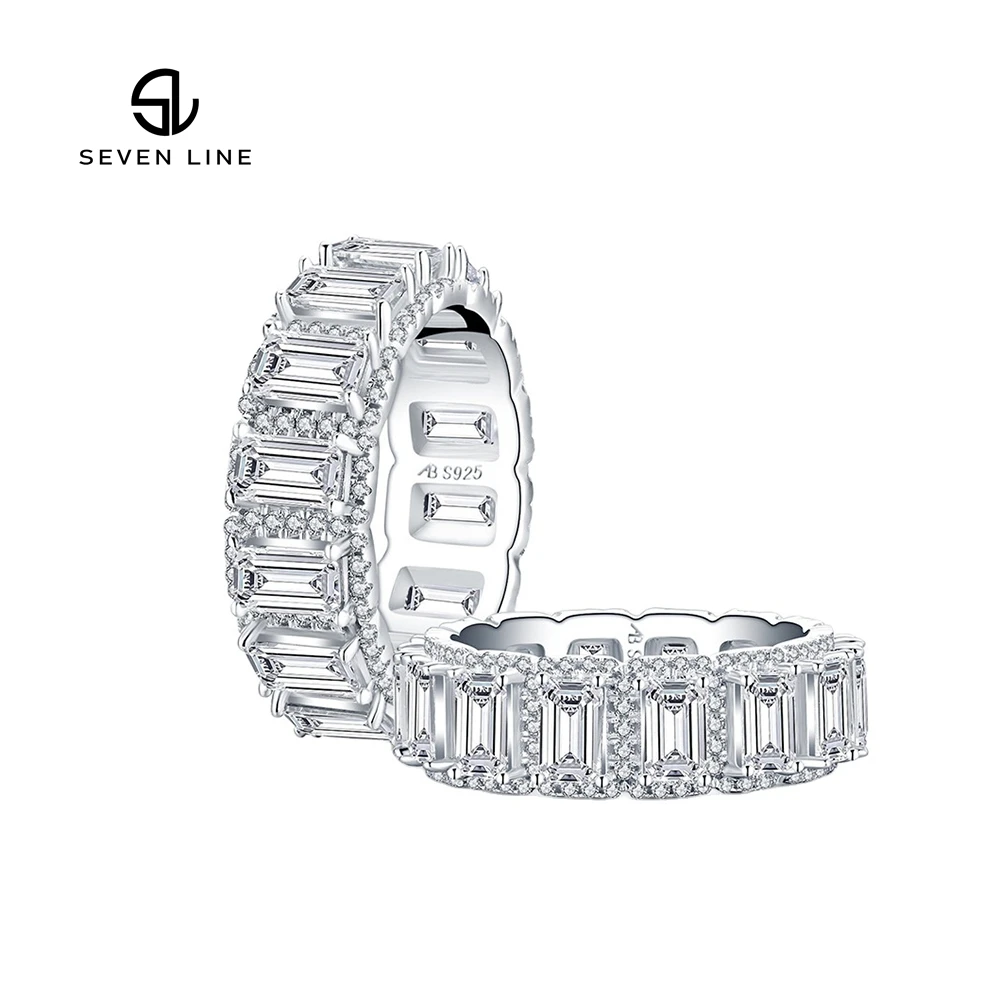 

Jewelry Supply High End Fashion Rings S925 Silver European and American New Hiphop Silver Plated Baguette Ring Copper Alloy