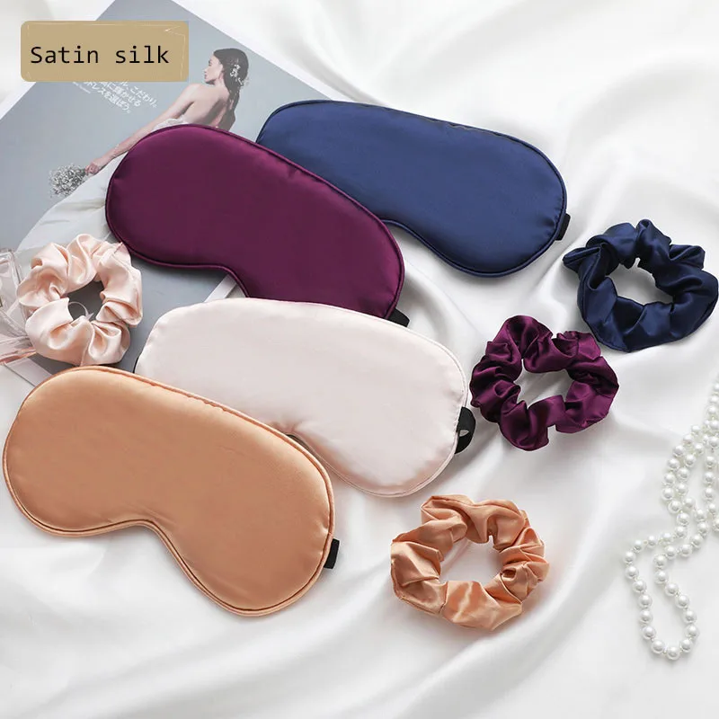 

Satin Silk Sleep Eye Mask Silk Scrunchie Hair Ties Silk Eye Mask Set, Picture shows