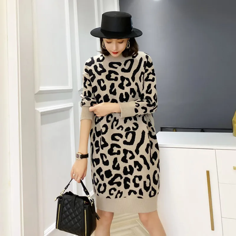 2020 new arrival spring western style high neck leopard women long sweater