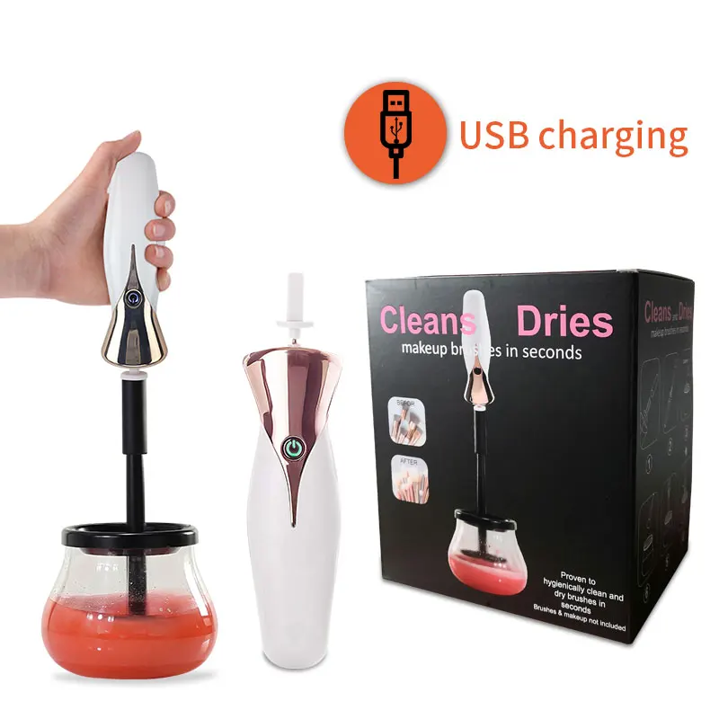 

2020 Amazon Best seller USB rechargeable Electric Makeup Brush Cleaner Dryer for make up brush sets automatic spinner cleaner, Black,white