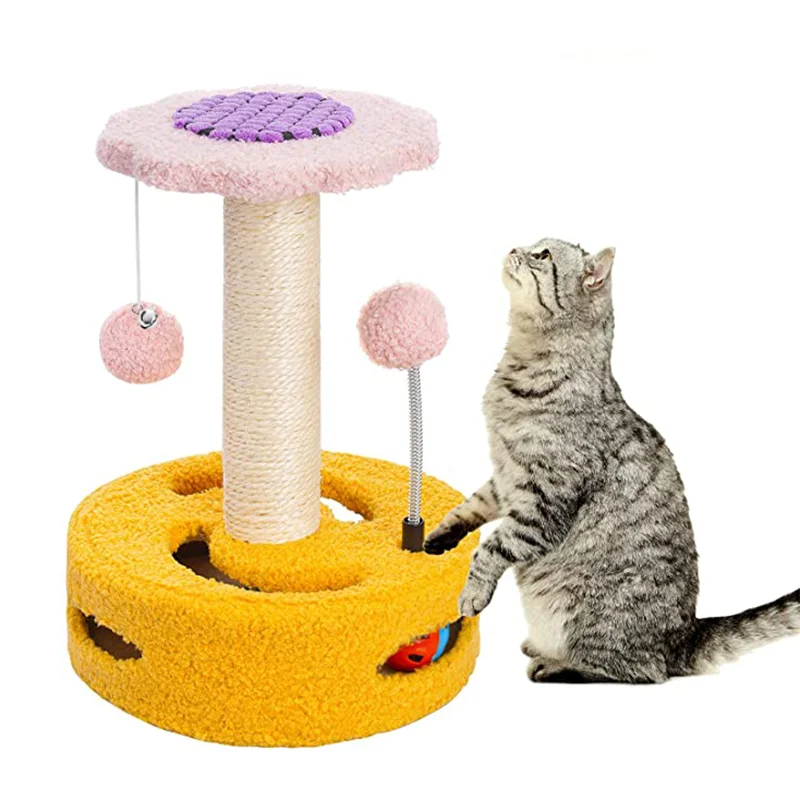 

Durable grinding claw cat climbing frame with ball sisal cat scratcher track cat toy kitten scratching claws post, Yellow /green/blue/pink or custom