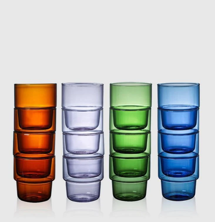 

The new stackable high household tea glasses colored milk coffee glass cup, Amber/purple/green/blue