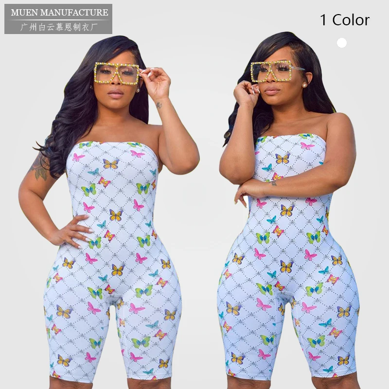 

PT0043 2021 White Jumpsuit Women Butterfly Casual Jumpsuit Sleeveless One Piece Jumpsuits Women's Trousers&Pants