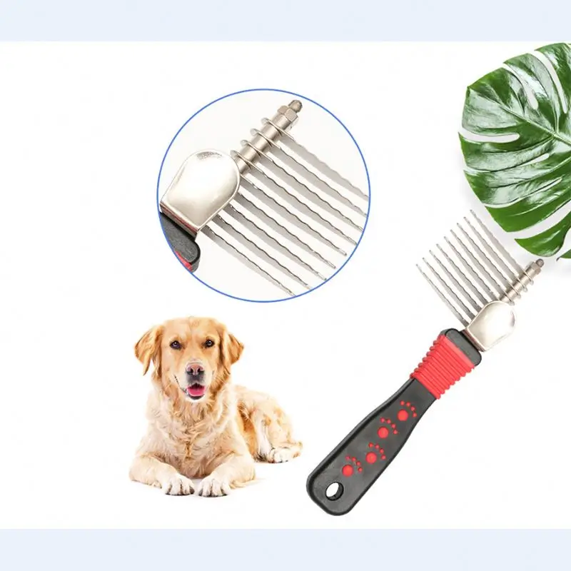 

Hot Selling Pet Comb Brush Grooming Tools Pet Dematting Comb Undercoat Rake Long Blades with Safety Edge, Customized color