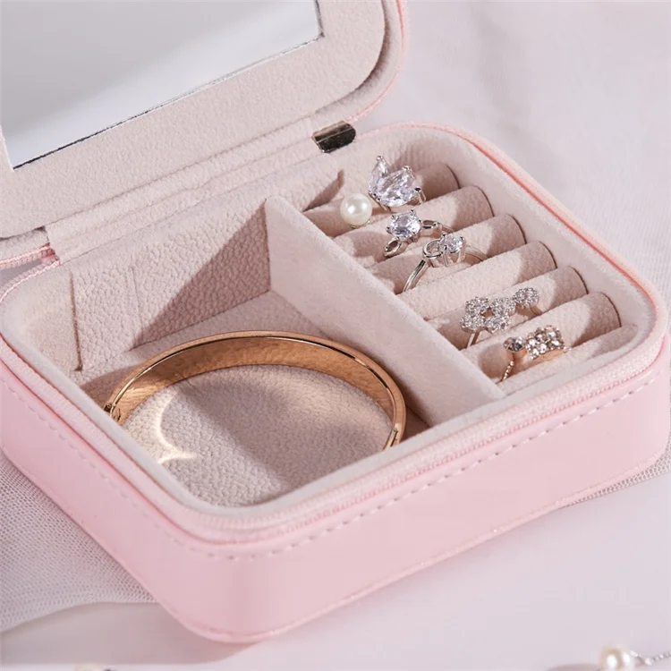 
2020 Pu Leather Small Luxury Jewelry Box Travel Jewelry Organizer Portable Jewellery Box With Mirror 