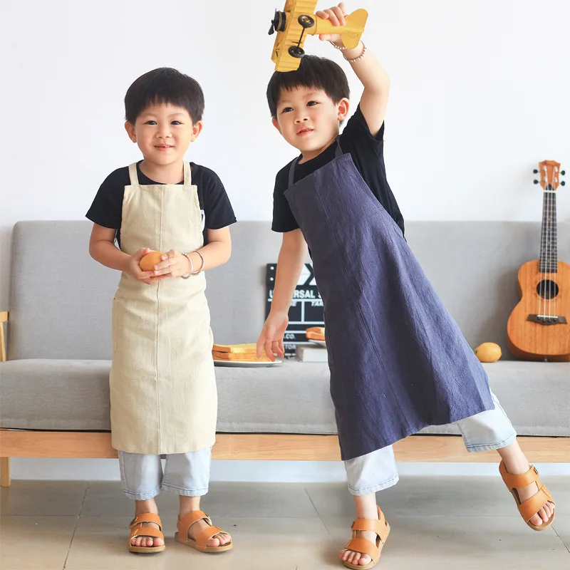

Wholesale customized kitchen painting cooking linen cotton kids aprons