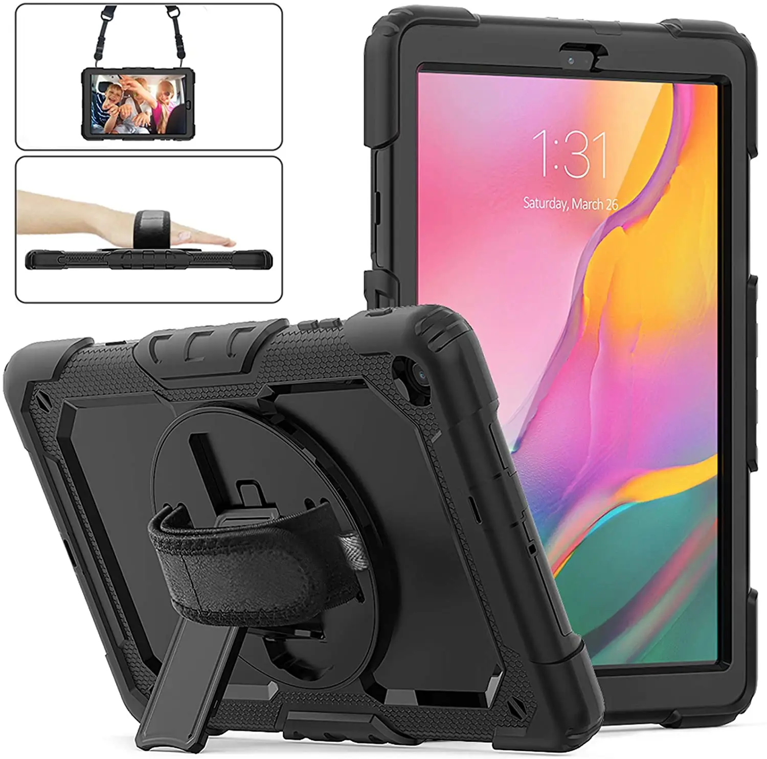 

Silicone+PC tablet PC Protective Case with rotating stand strap for Samsung Galaxy Tab A 10.1 Case 2019 SM-T510 T515, Assorted