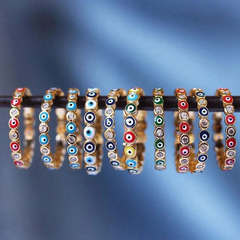 

LUOXIN Luxury Jewelry Gold Plating Eyes Rings Enamel Crystal Blue Evil Eye Rings, Silver,gold