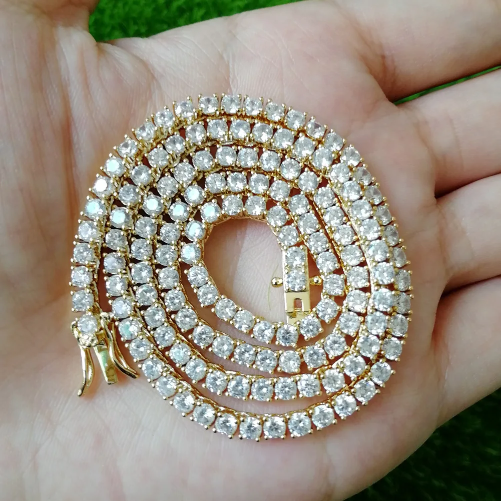 

Super September Gold Color Available Single Row 3MM Bling Bling CZ Diamond Tennis Chain