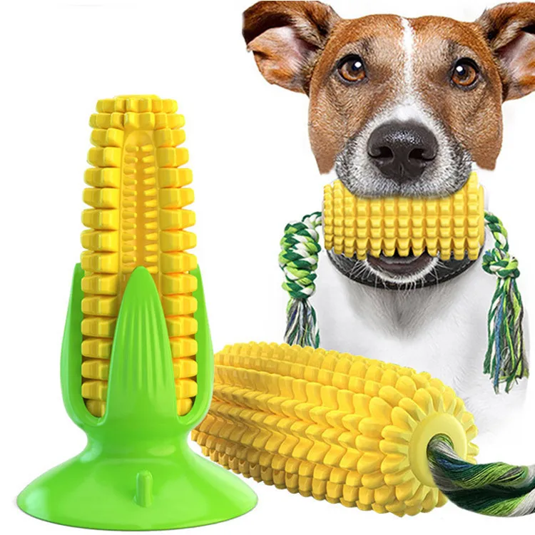 

Natural Rubber Durable Dog Corn Chew Rubber Ball Indestructible Doggy Brushing Stick Leaky Food Toothbrush Dog Chew Toy