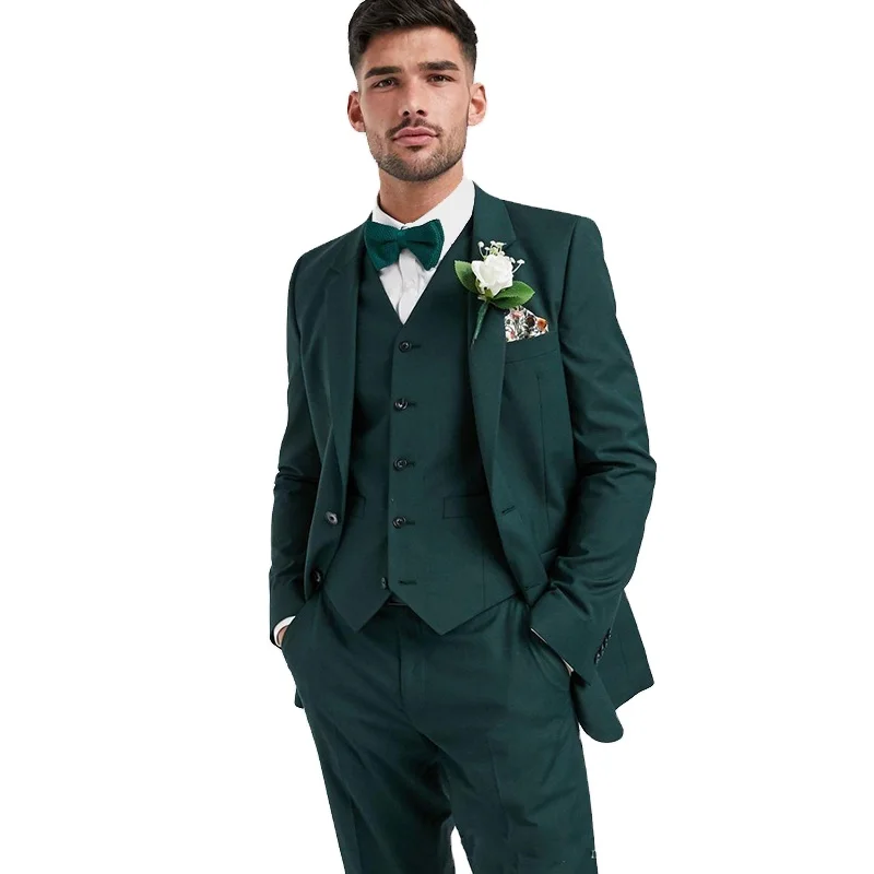 

Latest Dark Green Men's suit 2022 Groomsmen Tuxedos Best Man Suits 3 Pieces Wedding Party Suits (Blazer+Pants+Vest)