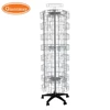 Floor standing white powder coating metal wire rotating christmas greeting card spinning stand racks with wheels