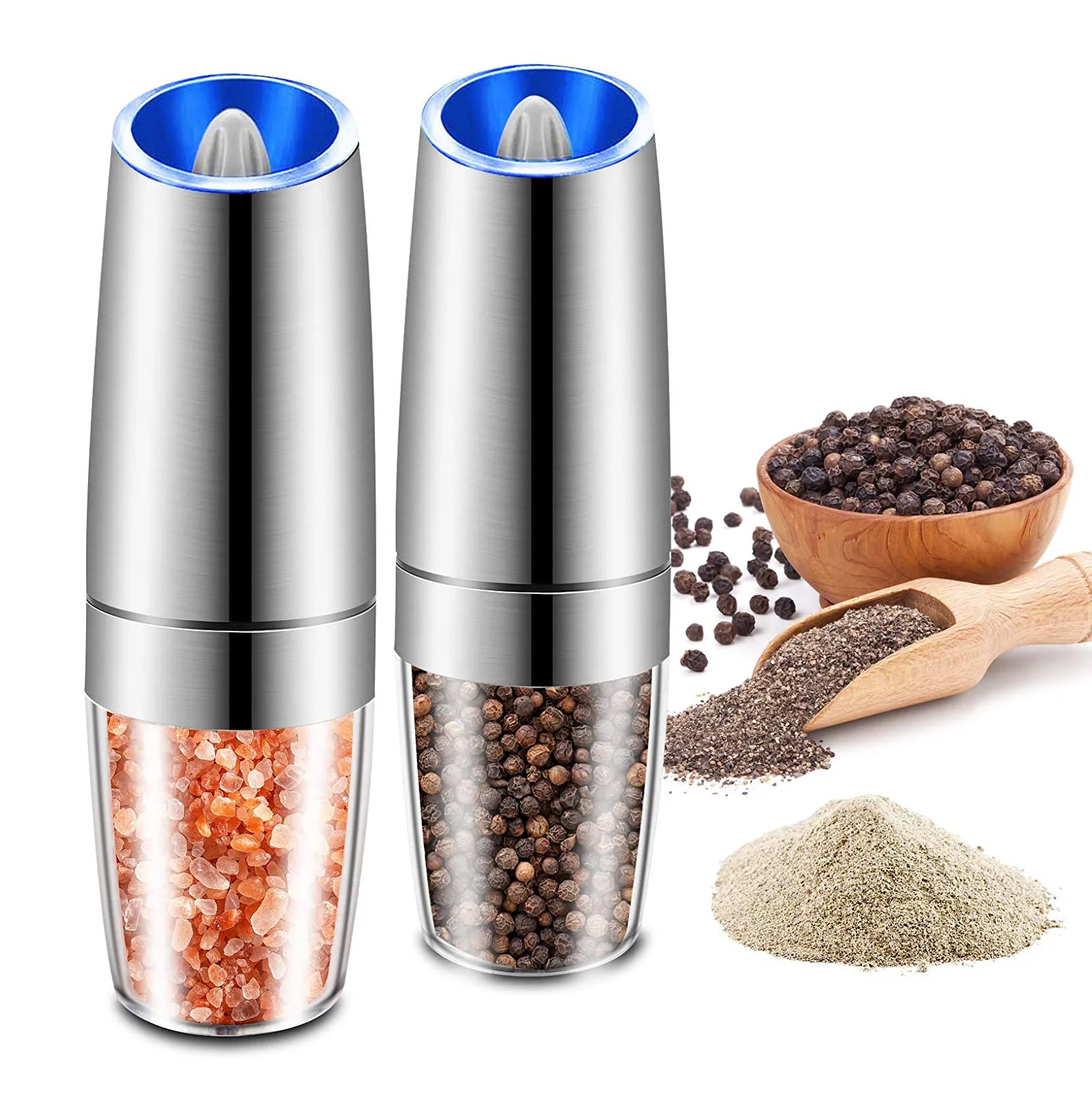 

NEW Automatic Salt and Pepper Mill Battery Powered Adjustable Roughness Stainless Steel Gravity Electric Salt and Pepper Grinder, Silver