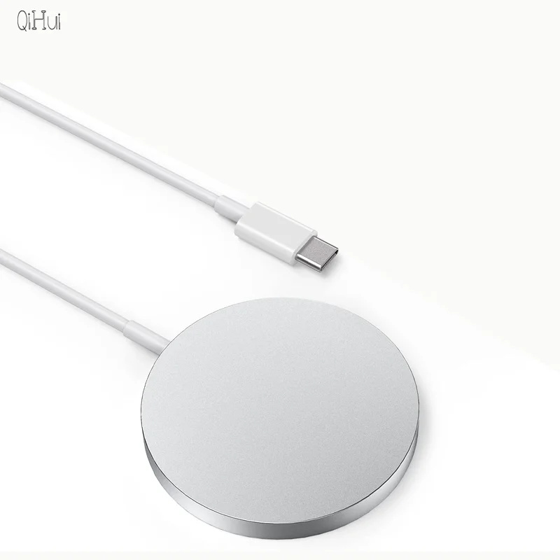 

Amazon Hot Sale Fast Metal Wireless Charging Pad Compatible Qi phone Magnetic wireless charger 15w, Silver