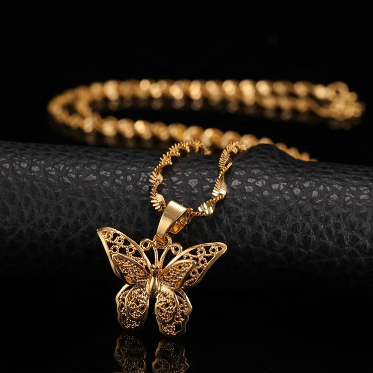 

Women Hollow Out 18K Stainless Steel Butterfly Pendant Necklace, Gold/rose gold/silver