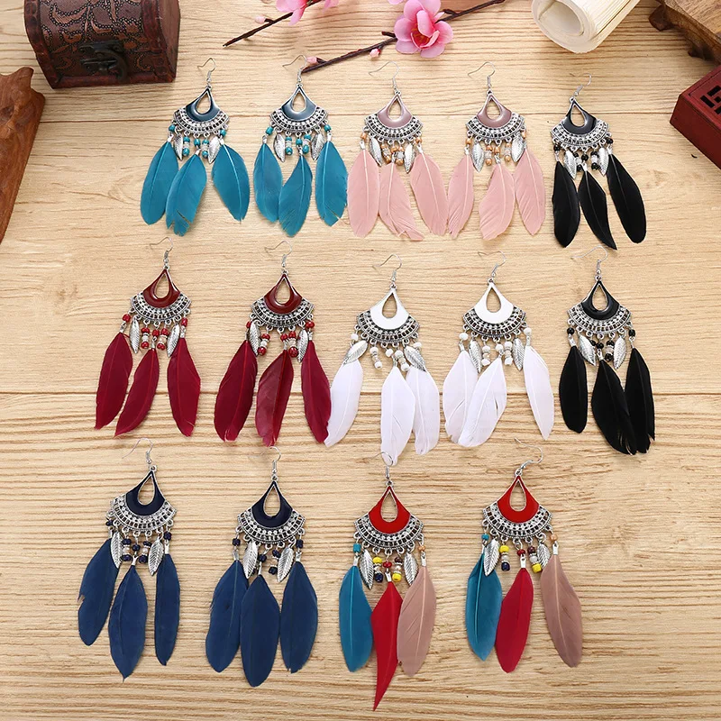 

New Fashion Large Big Feather Tassel Fashion Simple Bohemia Long Earrings