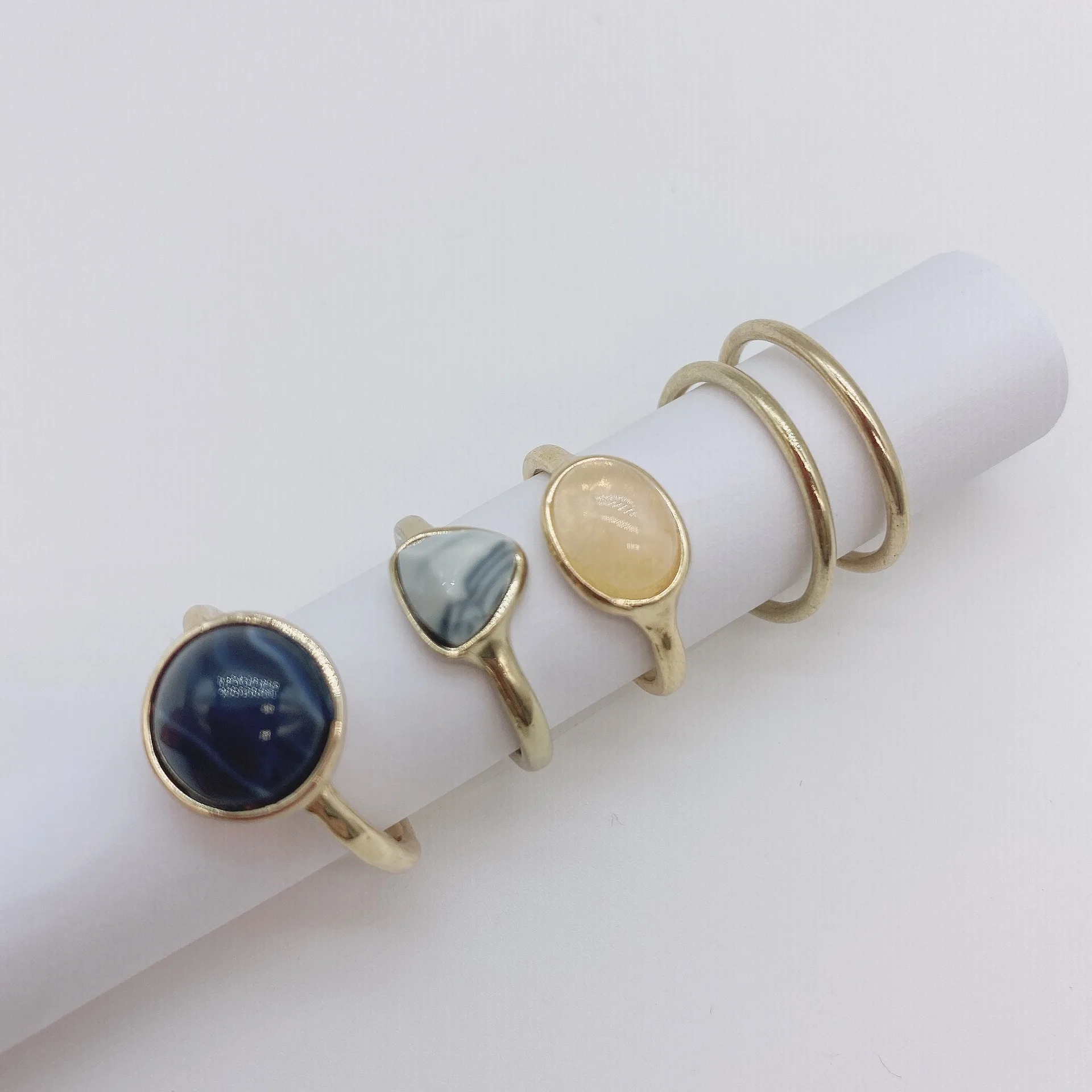 

Korean Bohemian 5pcs/set Vintage Gold Color Gemstone Geometry Finger Rings Set For Women Girls, Picture color or custom