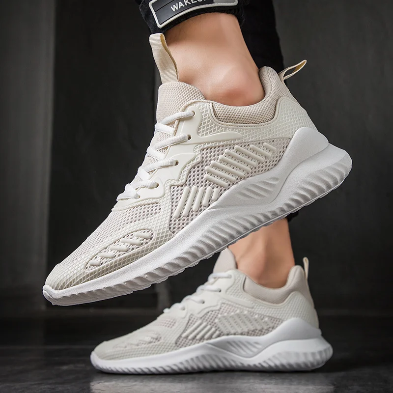 

Simple Lightweight White Casual Training School Fashion Sport Running Wholesale Shoe 2020 Breathable New Soft Sneaker For Men, White+black+beige