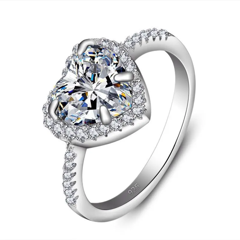 

Womens engagement classic diamond slightly inlaid heart-shaped rings