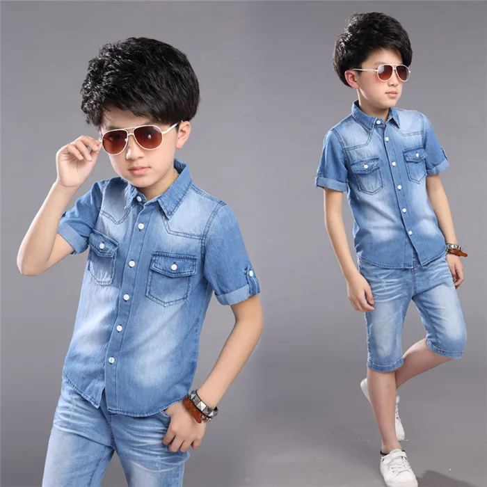 

Online Wholesale Boys Kids Solid Color Shirts Jeans Fashionable Sets Clothing From China Supplier, As picture