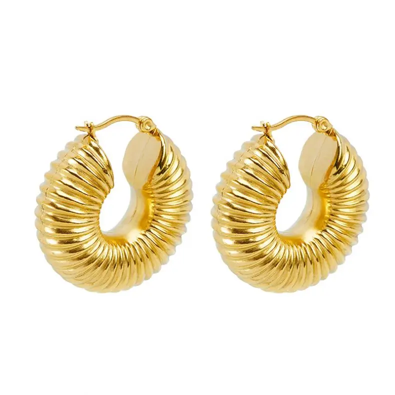 

New Vintage Style 18k Gold Plated Screw Twisted Earring Stainless Steel Smooth Chunky Hoop Earrings For Women