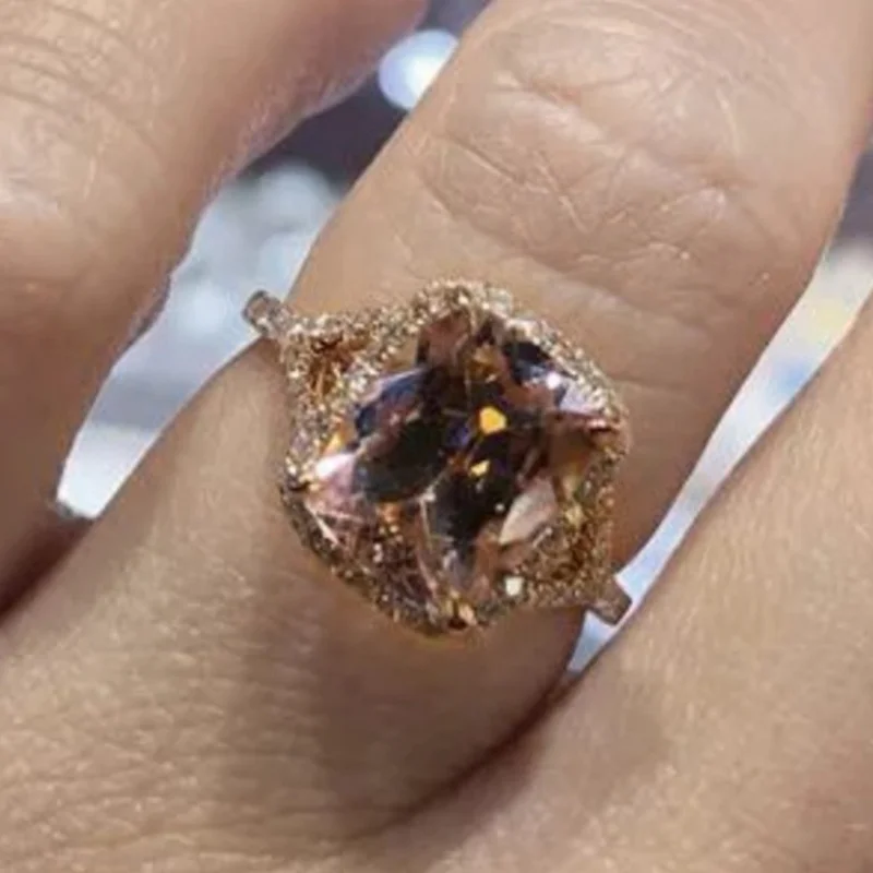 

Fashion Women Romantic Rose Gold Color Engagement Rings for Women Simple Elegant Accessories Aesthetic Female Rings, Photo