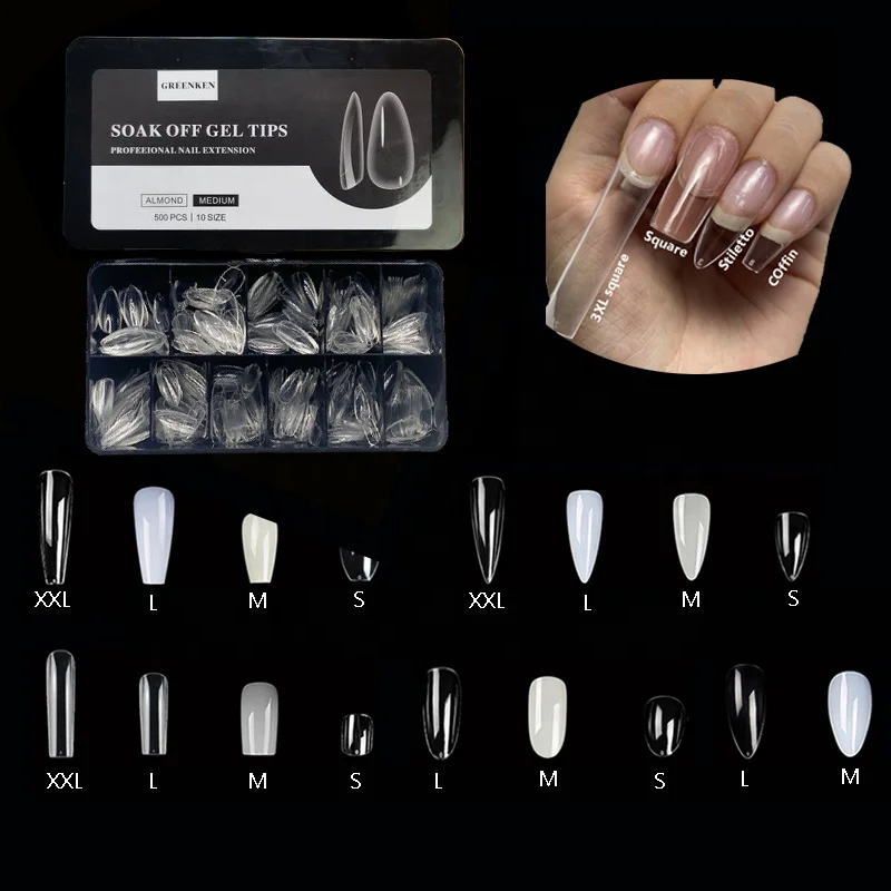 

500pcs/box Extended ABS Scale Nail tips Clear Dual Forms Tips Quick Building Gel Mold Nail System Full Cover Nail Tips