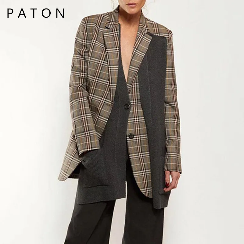 

Latest Fashion Design Irregular splice Plaid Casual girls blazer Full Sleeve Front Pocket women blazer, Casual girls blazer customized color