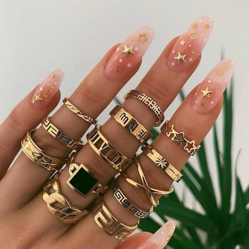 

2022 Wholesale Fashion Gold Silver Plated Vintage Water Drop Geometric Finger Rings Set