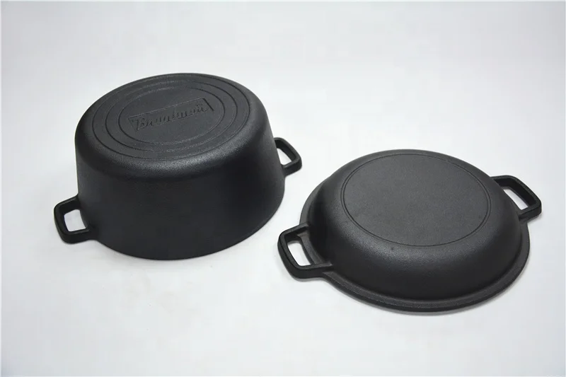 
Pre-seasoned Dual Handle Dutch Oven Cast Iron 2 in 1 Casserole Cast Iron Double Dutch Oven 