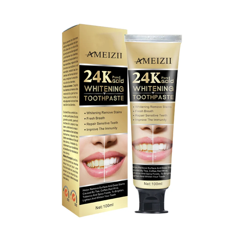 

Wholesale 24K Gold Whitening Toothpaste Teeth Cleaning Care Gel Tooth Paste Dental Bleaching Care Tandpasta Blanchiment Dentaire