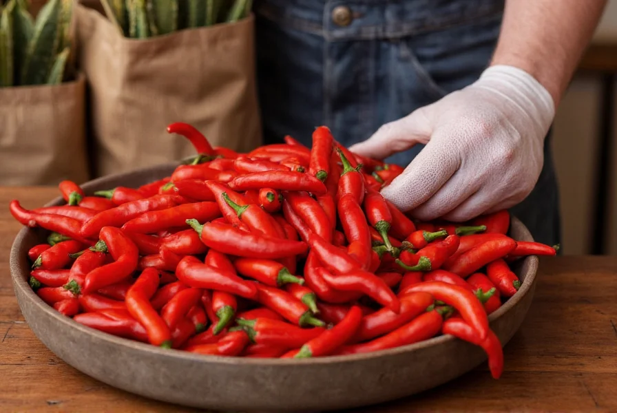 Proper safety equipment for handling extremely hot peppers including gloves and eye protection